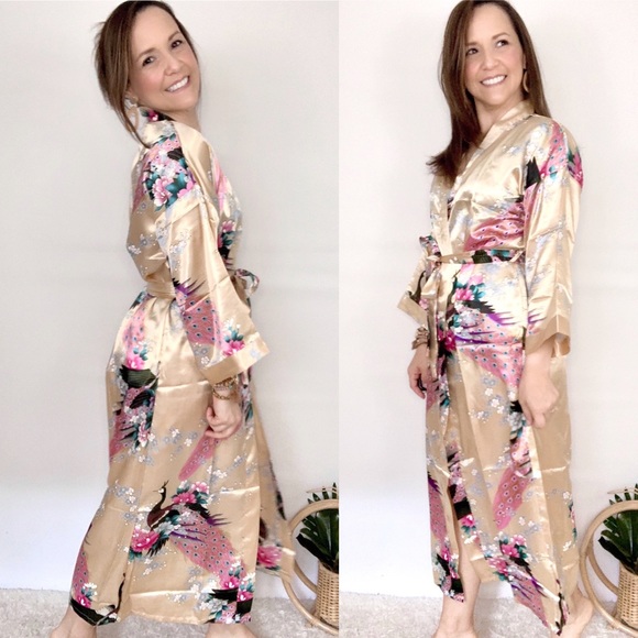 Sweaters - Floral Long Kimono Robes Satin
